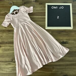 Omi Jo Pink Blossom Polka Dots Empire Maxi Knit Short Sleeve Dress Spring 2
